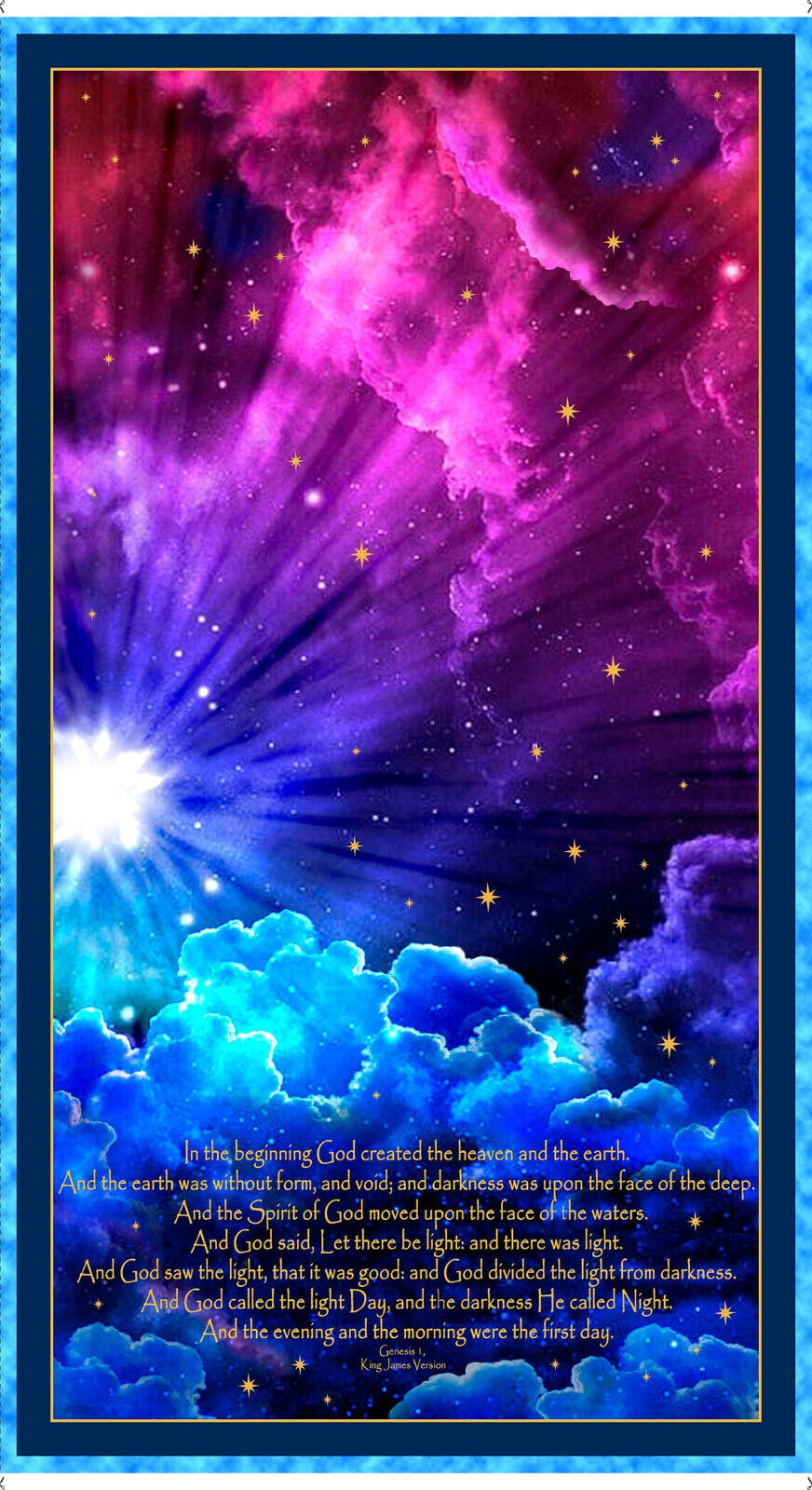 In The Beginning Bible Religious 100% Cotton Quilting Fabric Panel