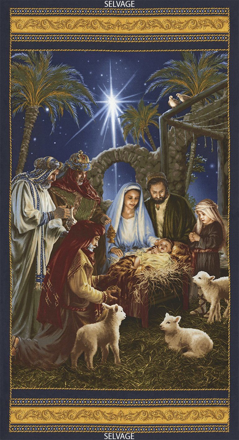 Nativity Christmas Holiday 100% Cotton Fabric Panel Donna Gelsinger