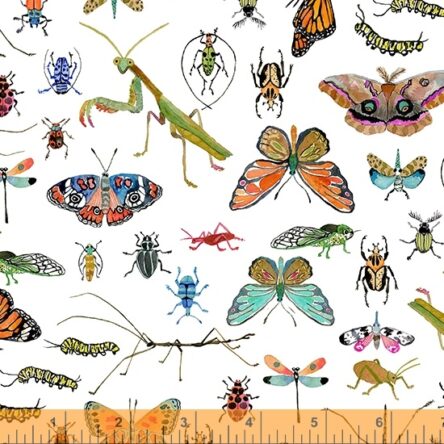 Fat Quarter Deep Forest Insects Butterflies on White 100% Cotton Quilting Fabric