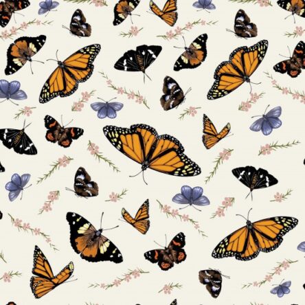 Fat Quarter Botanical Butterflies on Cream Nutex 100% Cotton Quilting Fabric