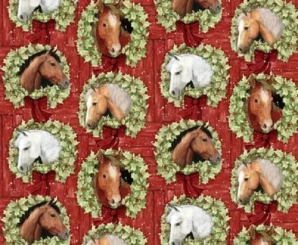 Fat Quarter Welcome Wreath Horses Christmas Cotton Quilting Fabric Springs