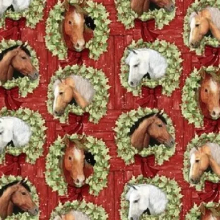 Fat Quarter Welcome Wreath Horses Christmas Cotton Quilting Fabric Springs