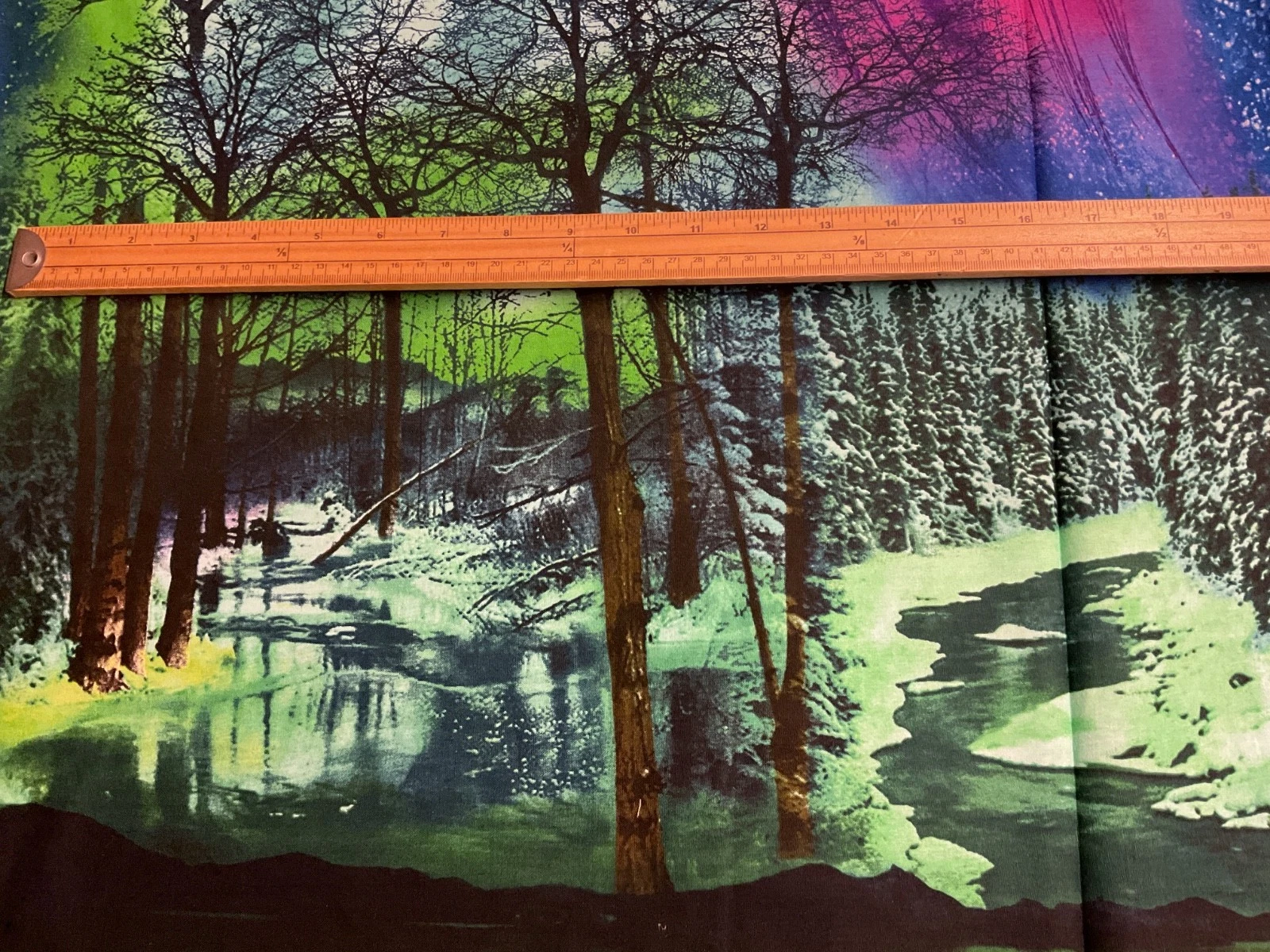 Northern Lights Aurora Trees Cotton Quilting Fabric Panel - Image 2